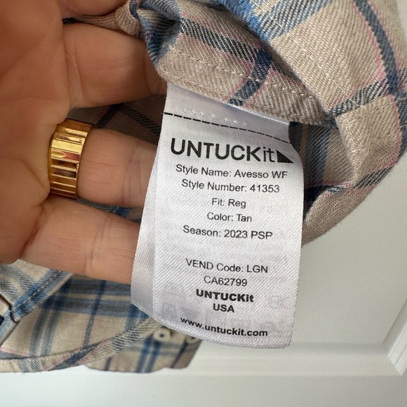 UNTUCKit Men’s Avesso Regular Fit Plaid Tan Button Down Shirt (Size S) - Picture 4 of 8